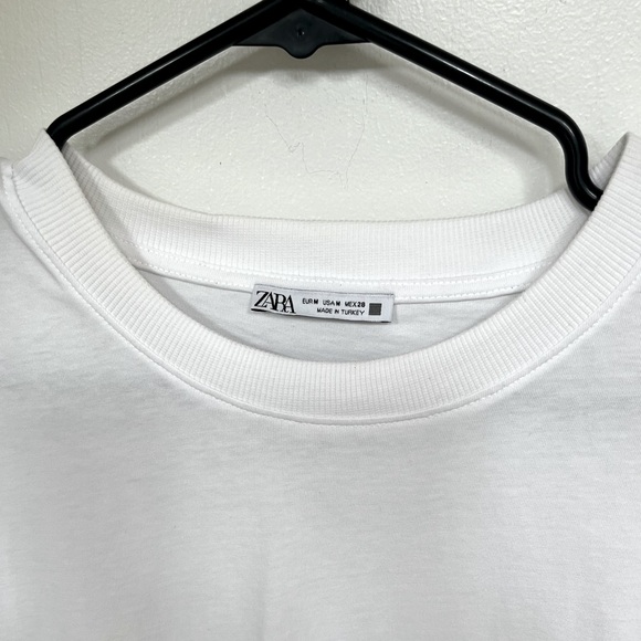 Zara shirt round ribbed neck-short/wide sleeves (ribbed as well) White-Cotton - Picture 7 of 8